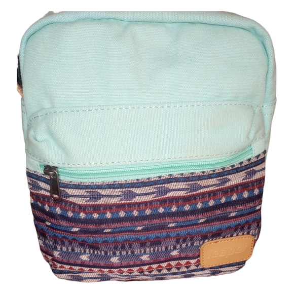 LEAPER Crossbody Messenger  Canvas Bag Mint Green Turquoise Southwestern Style - Picture 15 of 17